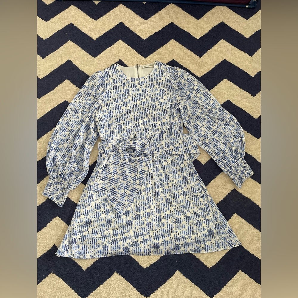 Alice + Olivia Blue and White Floral Tie-Waist Dress